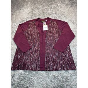 Bob Mackie Jacket Womans 2X Burgundy Open Front Waterfall Sequin Cardigan NWT